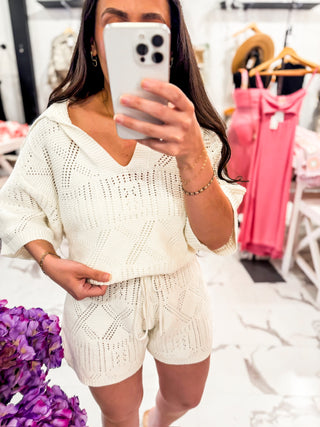 Cream Crochet Summer Knit Sweater