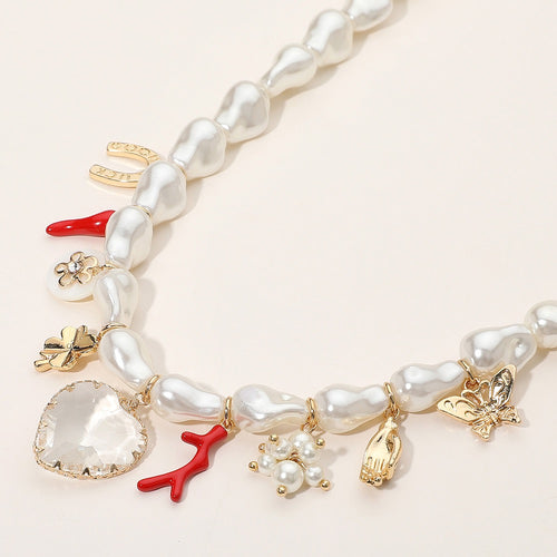 Morgan Pearl Charm Necklace (Cream)