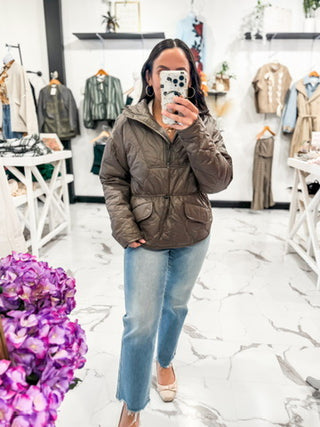 Don't Mind Me Puffer Pullover (Dark Olive)