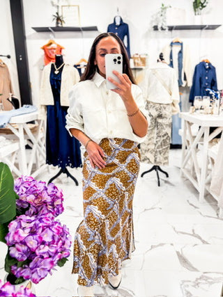 Wild At Heart Satin Midi Skirt (Brown)