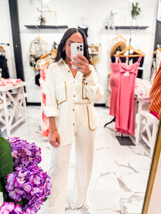 Tan Lines & Good Vibes Wide Leg Pants (White)