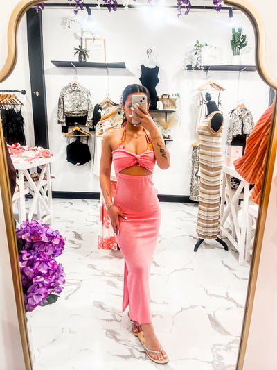 Flamingo Hour Twist Ankle Coverup Dress (Pink)