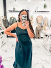 Guest Book Ruffle Slit Dress (Hunter Green)