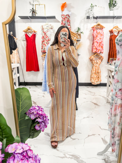 So 70's Vibes Collard Maxi Dress (Multi)