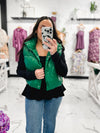 Bella V Boutique  Gilded Faux Leather Puffer Vest in Kelly Green