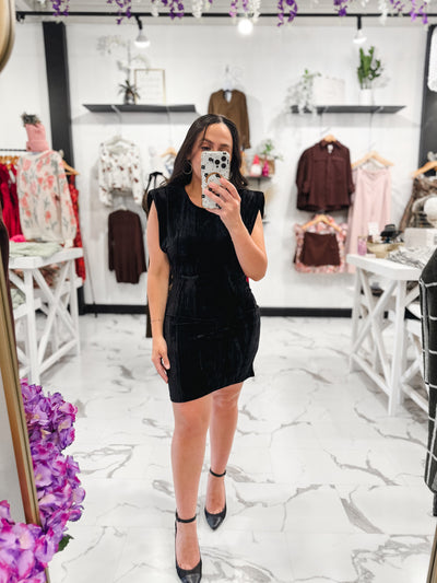 At Dusk Velvet Mini Dress (Black)