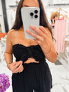 Smocking Front Tie Short Set in Black