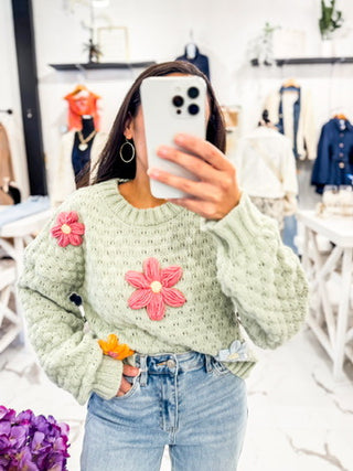 Estella Embroidery Flower Sweater (Sage)