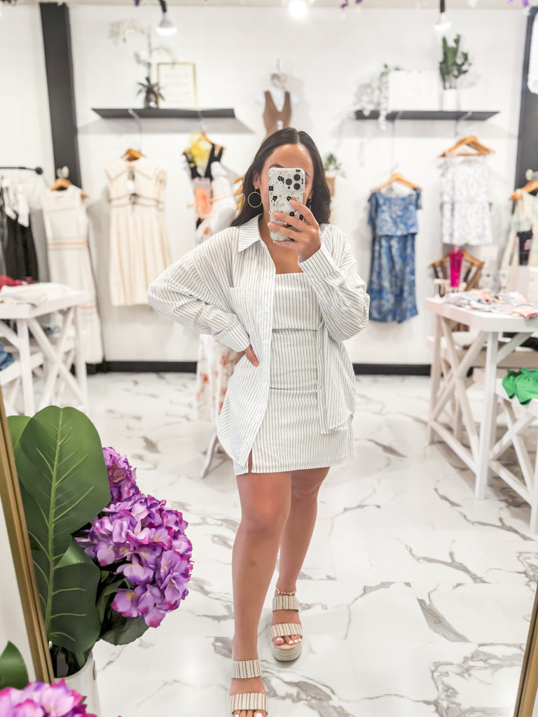 Sagamore Weekends Smocked Striped Dress (White/Blue)