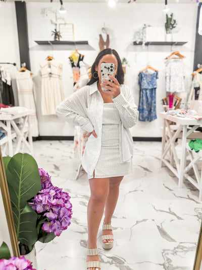 Sagamore Weekends Smocked Striped Dress (White/Blue)