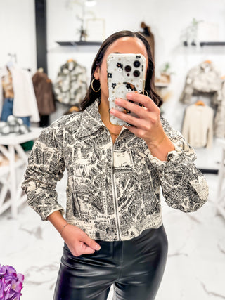 Black and Taupe Printed Edgy Women's Jacket 
