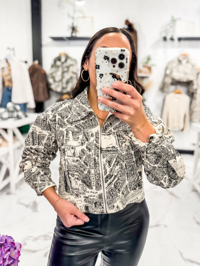 Black and Taupe Printed Edgy Women's Jacket