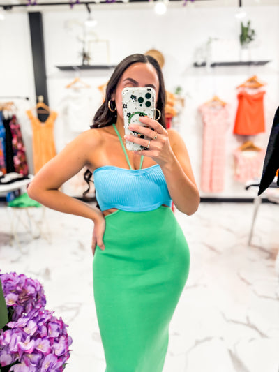 Coastal Babe Bandeau Dress (Green/Blue)