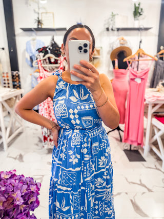 Blue Printed Top and Skirt Set 