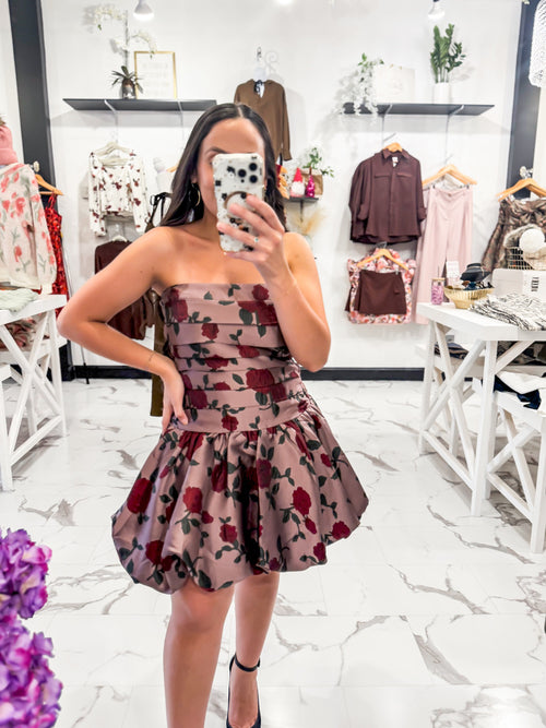 Bed Of Roses Bubble Mini Dress (Mauve)