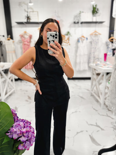 Cool Girl Vibes Linen Set (Black)