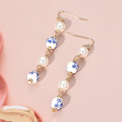 Athena Floral Drop Earrings (Blue)