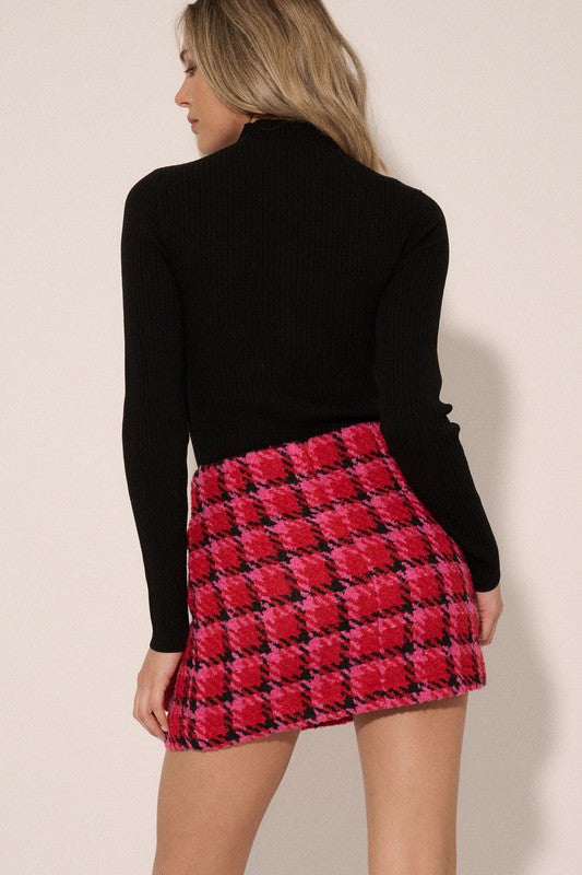 Bella V Boutique Tweed Mini Skirt in Pink and Red