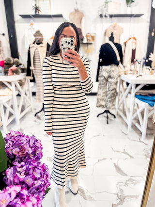 Come And See Striped Sweater Dress Cream