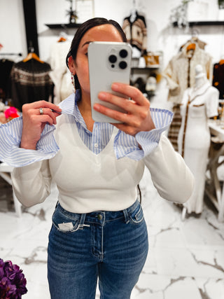 Always Polished Layered Top (Ivory/Sky Blue)