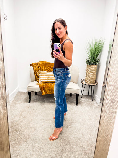 Prove Me Wrong Cropped Flare Jeans (Dark Wash)