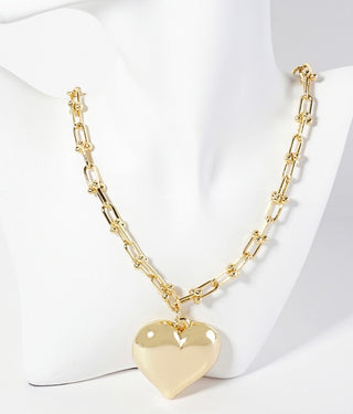 Madison Puff Heart Necklace (Gold)