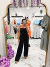 Bella V Boutique Bow Linen Blend Black Jumpsuit