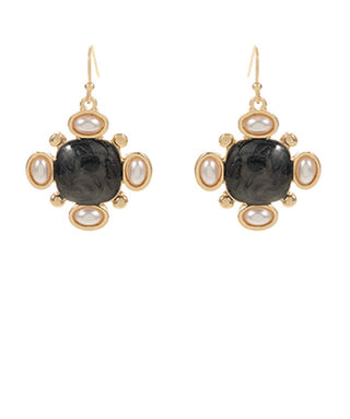 Chloe Pearl Drop Earrings (Black/Gold)