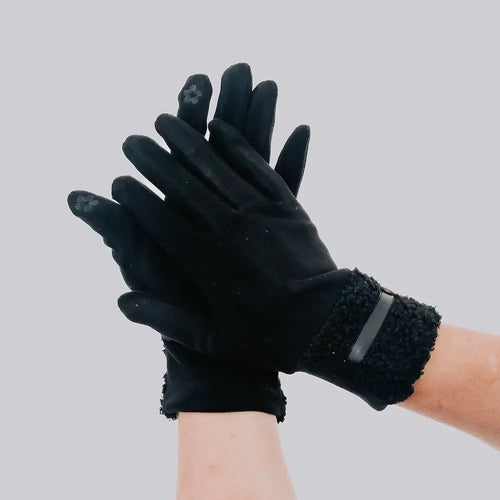 Teddy Fur Cuff Gloves (Black)