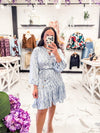 Ruffle Hemline Short Blue Dress