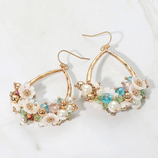 Grace Pearl Floral Earrings (Blue)