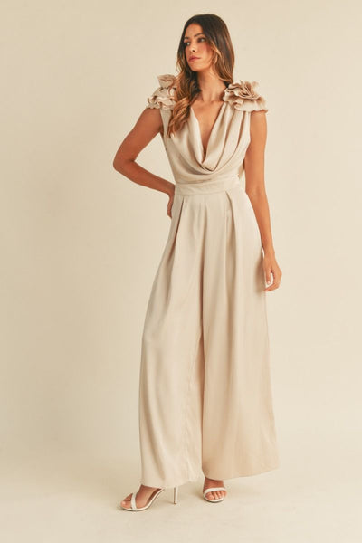 Invite Only Satin Jumpsuit (Light Taupe)