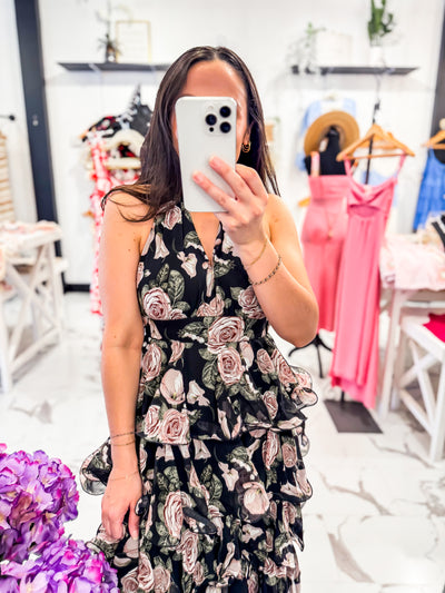 Floral Tiered Halter Neckline Dress