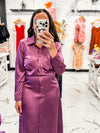 Sylvie Satin Button Down Dress (Plum)