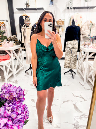Metallic Green Rhinestone Straps Mini Dress
