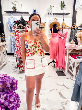 White Embroidery Denim Skirt 