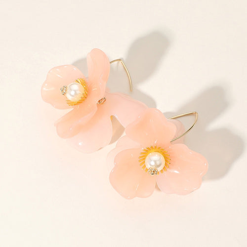 Aria Pearl Drop Earrings (Pink)