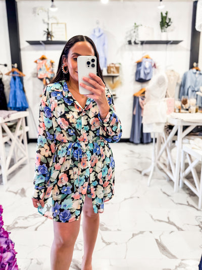 Living Life In Full Bloom Shirt Romper (Blue)