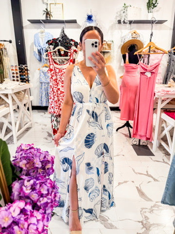 Salt In The Air Printed Dress White/Blue