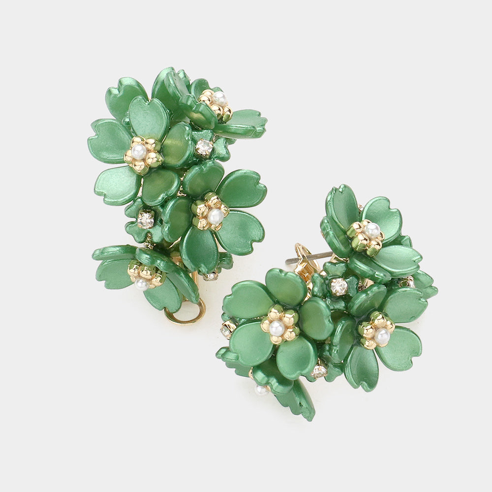 Amelia Floral Cluster Earrings (Green)