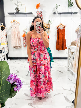 Bella V Boutique Racing Royalty Ruffle Floral Dress