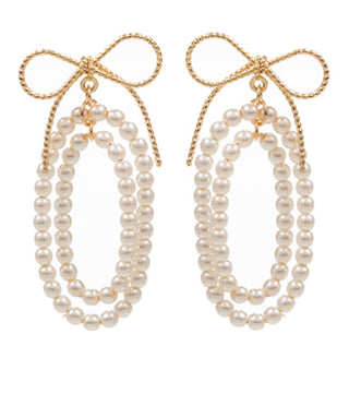 Eliza Pearl Bow Earrings (Gold)