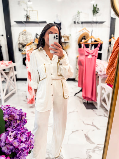 Tan Lines & Good Vibes Wide Leg Pants (White)