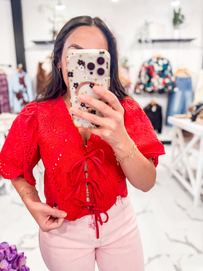 Perfect Forecast  Embroidery Blouse (Red)