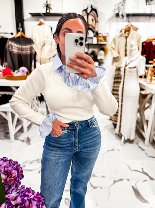 Always Polished Layered Top (Ivory/Sky Blue)