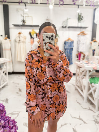 Bella V Boutique Floral Print Pink Shirt Romper 
