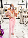 Pink Stretchy Cropped Wide Leg Jeans