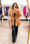 Bella V Boutique Faux Fur Corduroy Tie Camel Jacket