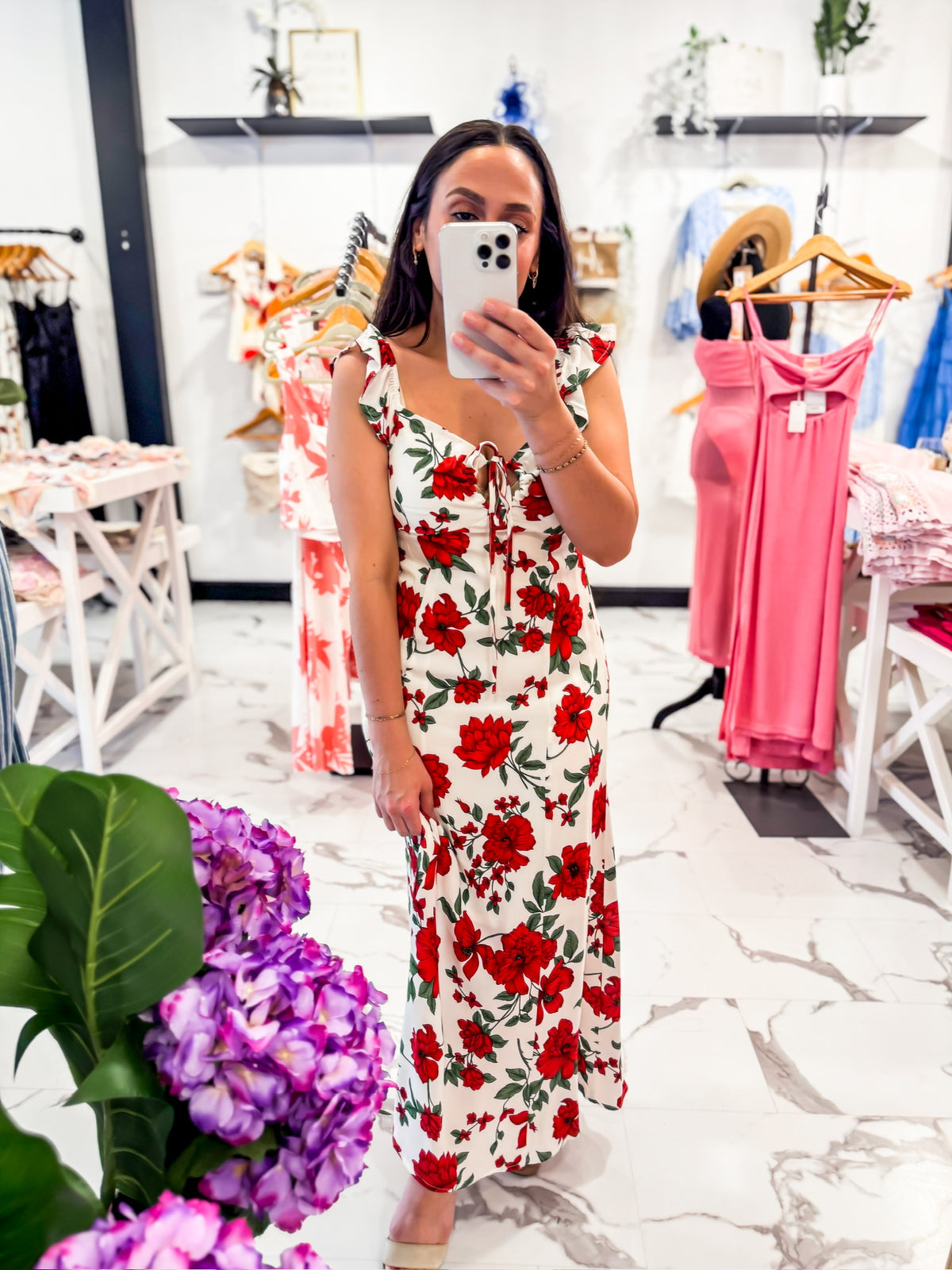 Flutter Sleeves Midi Floral Print Dress