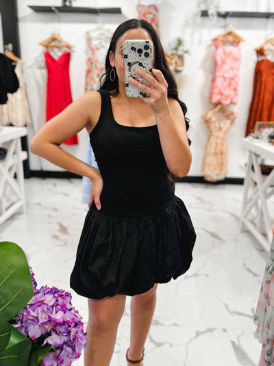 Never Disappoints Bubble Hem Dress (Black)